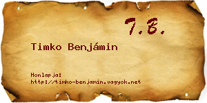 Timko Benjámin névjegykártya